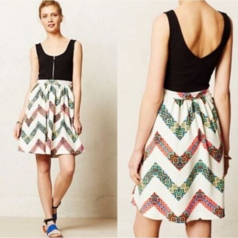 Anthropologie Maeve Amapola Sleeveless Dress‎ Sz 8 Chevron Stripe A-Line Pockets